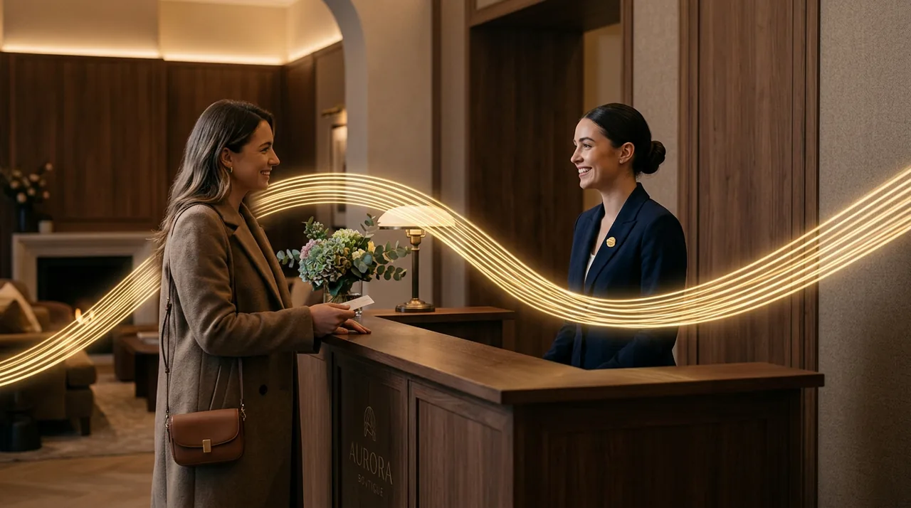 Empfang eines Schweizer Hotels, durchzogen vom goldenen Faden